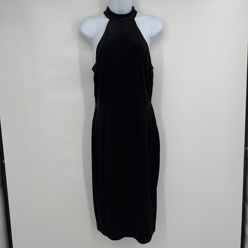 Express Black Velvet Halter Neck Midi Dress - Size M